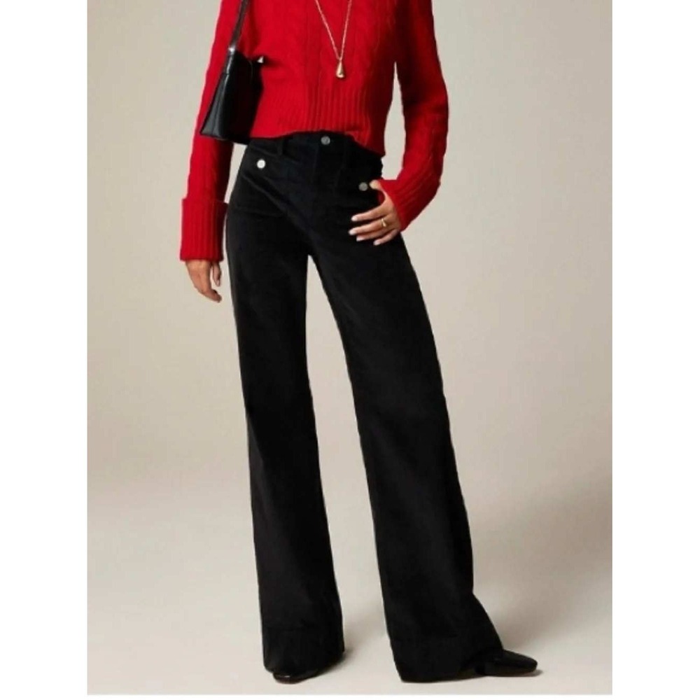 J.Crew Wide-leg Sailor Pant Velvet Trouser High Rise Stretch Black Size 30